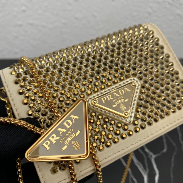 Pra*a cardholder with shoulder strap and crystals