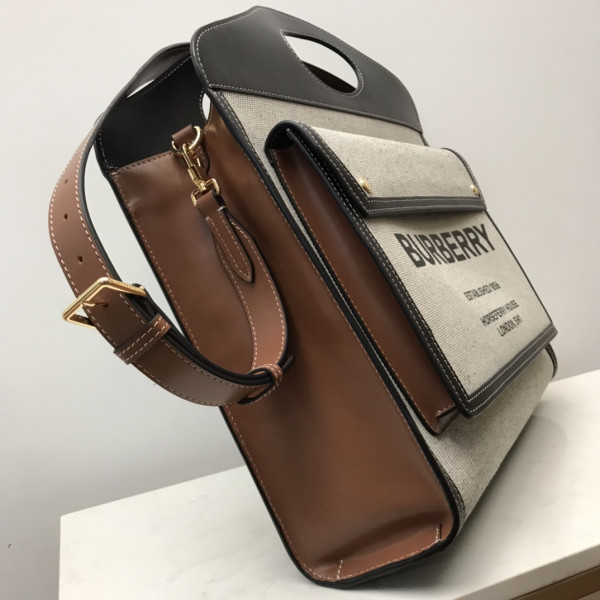 B**rry medium two-tone canvas and leather pocket tote